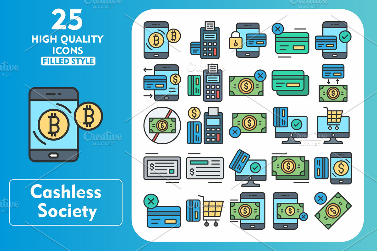 25 Cashless Society Line Filled Icon, an Icon by Pexelpy