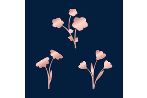 Rose golden floral elements trio on, an Illustration by okskukuruza