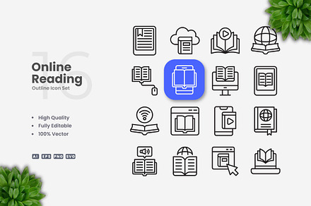 Online Reading Outline Icons, an Outline Icon by Upnowgraphic