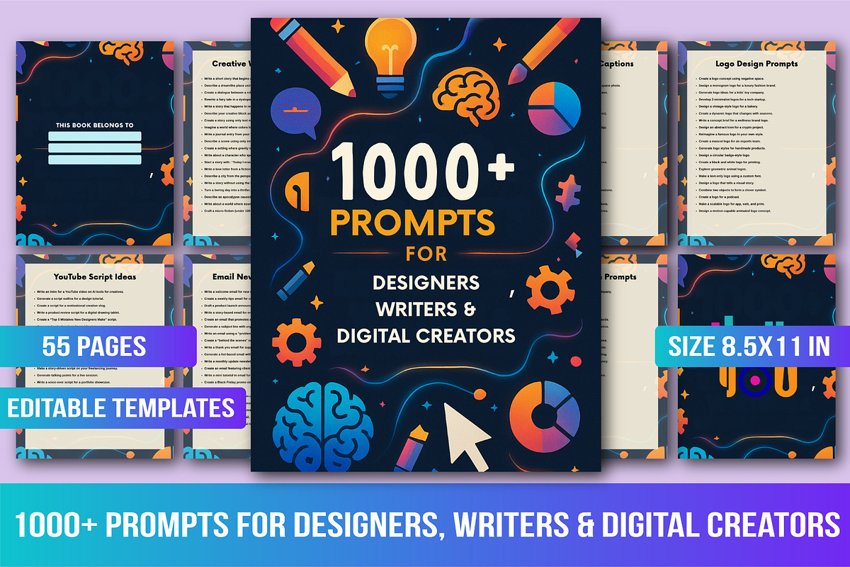 1000+ Prompts for Designers, a Stationery Template by Designmela01 (Photo 1 of 5)