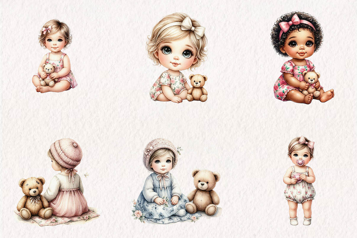 Baby Girl Clipart PNG Bundle, a Seasonal Illustration by CreationArt (Photo 3 of 7)