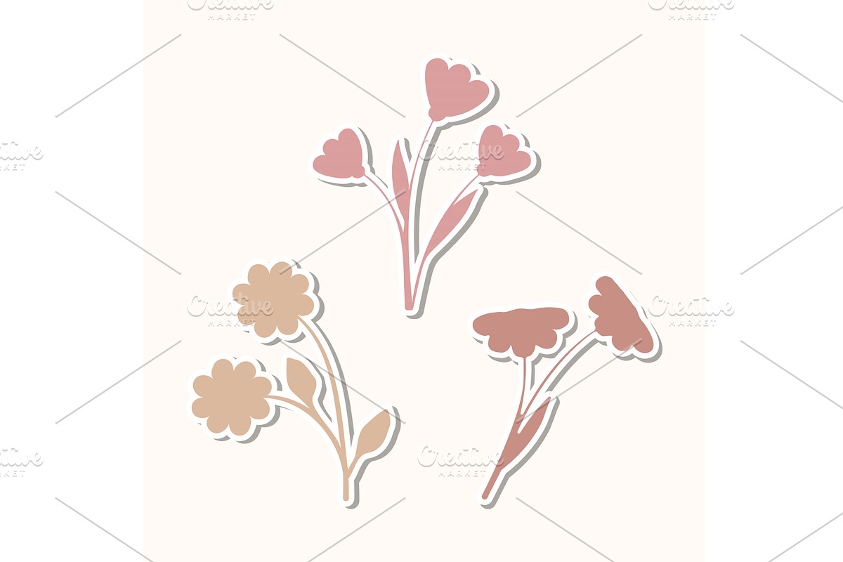Pastel flower stickers trio set with, an Object Illustration by okskukuruza