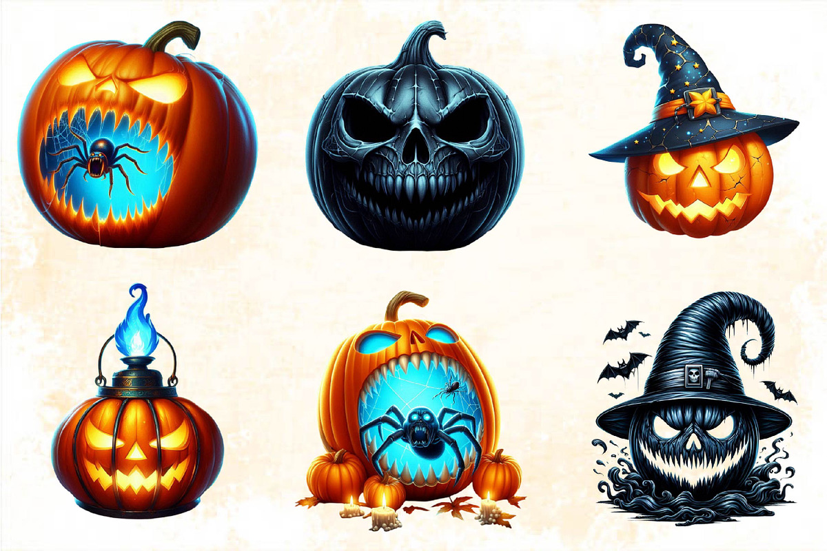 Creepy Black & Blue Halloween Pumpki, an Illustration by SVGArt (Photo 8 of 8)