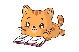 Cat reading a book, an Animal Illustration by Vector Kitchen by Zoljo