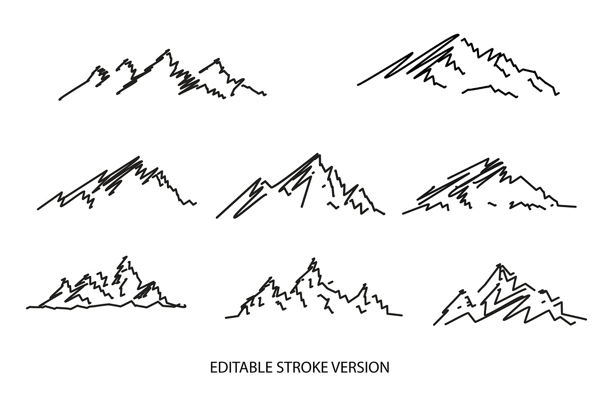 sketch mountains, an Outline Icon by e-artdesign