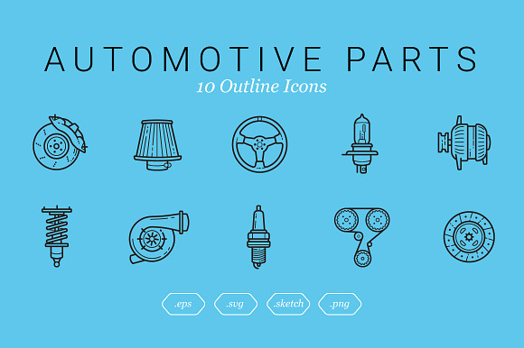 Automotive Parts (10 Outline Icons)