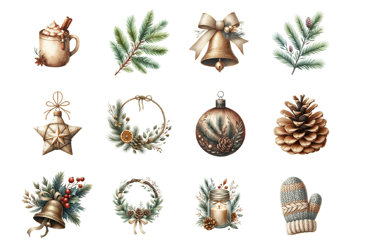 Neutral Rustic Christmas Clipart, an Illustration by Design Market (Photo 2 of 3)