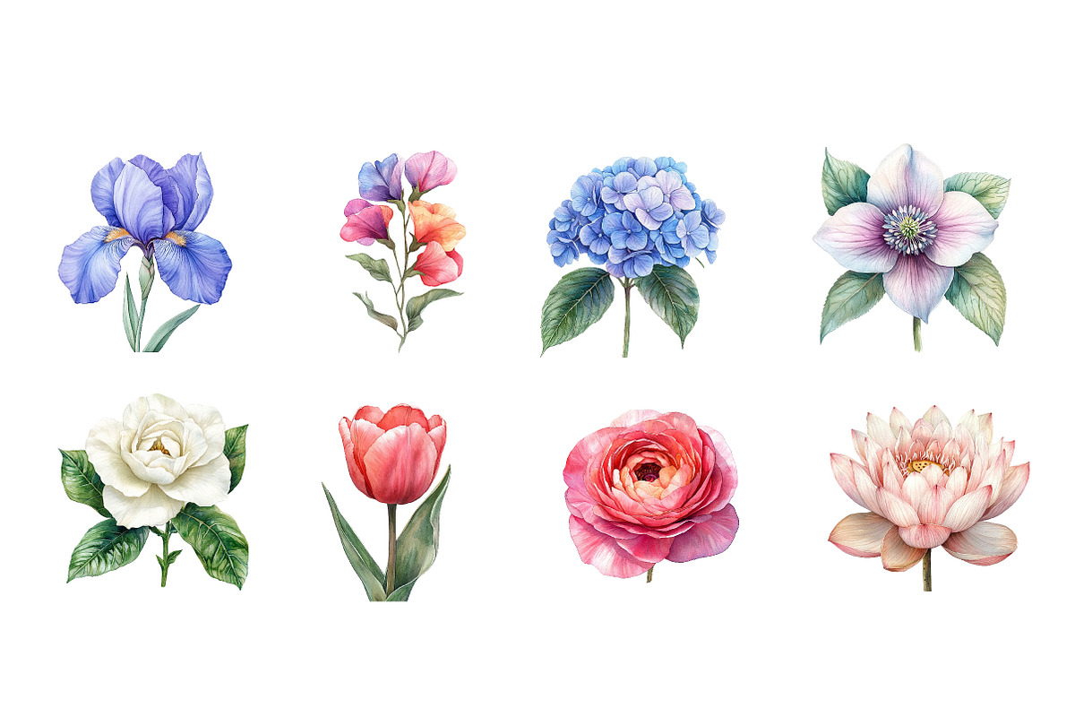 Watercolor Flowers Clipart, Spring, an Illustration by Dream Creation (Photo 5 of 7)