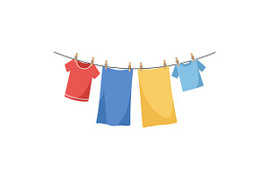 Colorful shirts and towels hanging o, an Illustration by designvectx