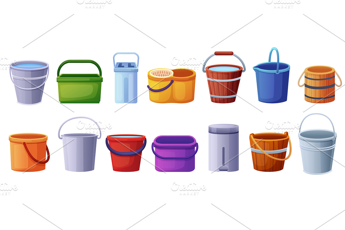 Different cartoon buckets. Plastic, an Object Illustration by LadadikArt