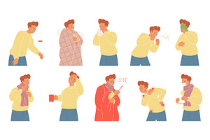 Woman Cold Symptoms Cartoon Vector, an Object Illustration by Lemberg Vector