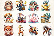 Watercolor Funny Crazy Animals, an Illustration by DreamCafeArt (Thumbnail 4 of 6)