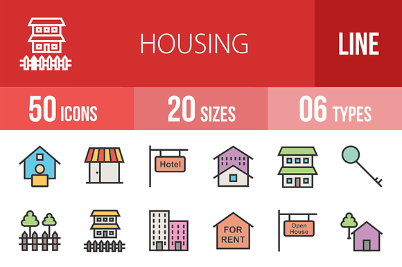 50 Housing Line Filled Icons