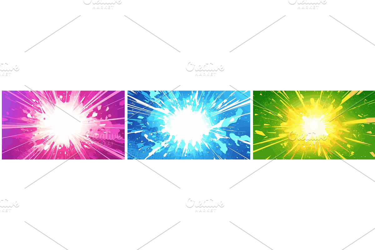 explosive anime set. Pink blue green, an Illustration by Stock-Smart-Start