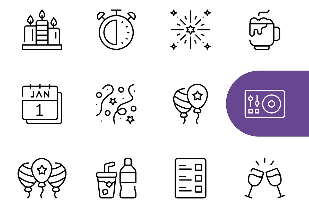 New Year Line Icons Set, an Outline Icon by Adl Studio (Photo 3 of 4)
