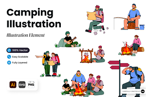 Camping Activity Character, a Person Illustration by SLAB! Design