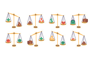 Cartoon weighing elements. Judicial, a Finance Illustration by YummyBuum