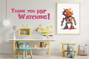 Cute Watercolor Robots. TShirt, an Animal Illustration by KENO Mascots (Thumbnail 8 of 8)