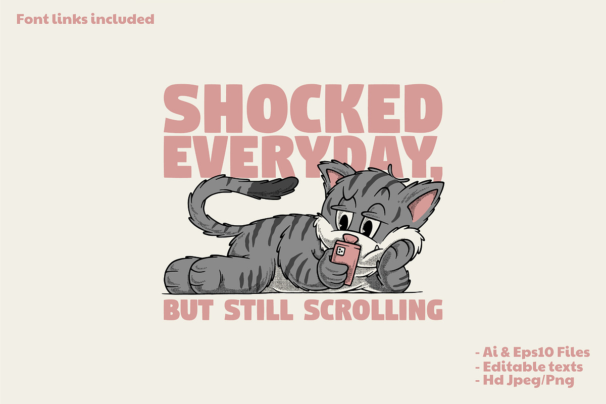 retro cat scrolling smartphone, a Branding & Logo Template by Judsart (Photo 1 of 3)