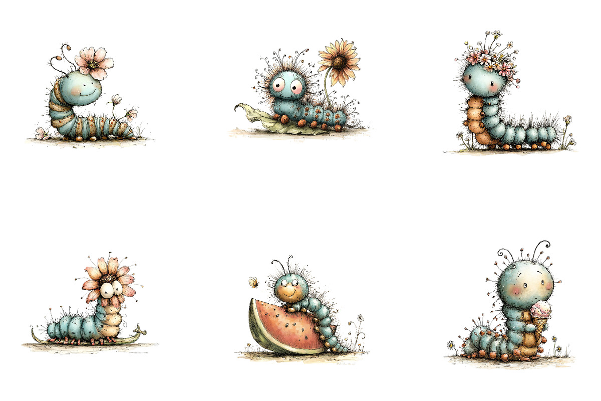 Summer Caterpillar Clipart PNG, a Seasonal Illustration by CreationArt (Photo 2 of 5)