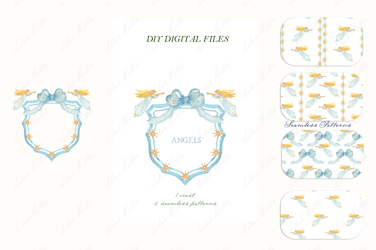 Angels Christmas Watercolor Crest, a Decorative Illustration by LABFcreations (Photo 4 of 4)