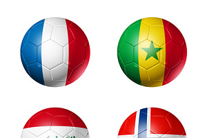 Football competition 2026 group I flags on soccer balls. 3D illu, a Sport Illustration by GoodGoods