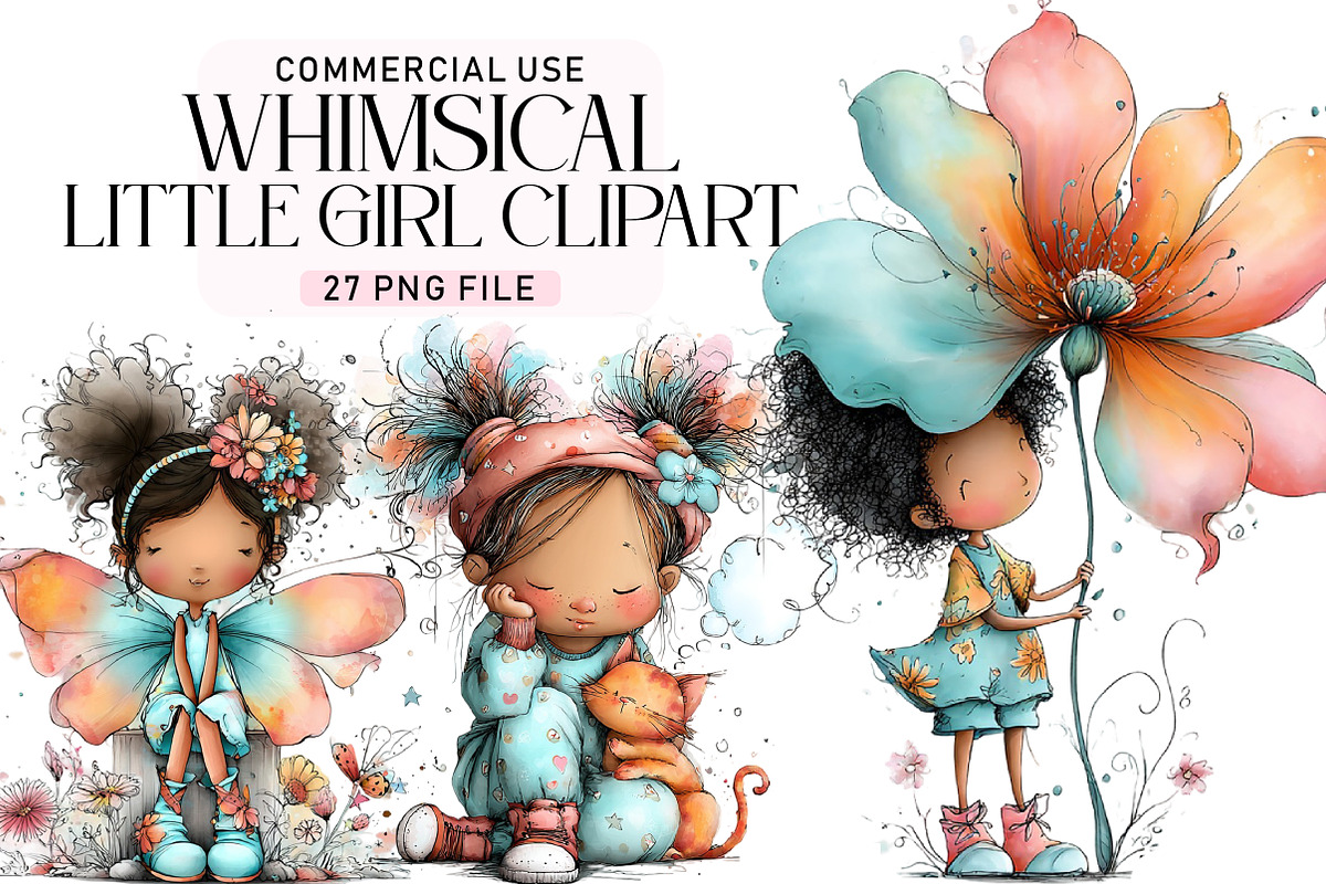 Whimsical Little Girl Clipart PNG, a Seasonal Illustration by Daily.Designs (Photo 1 of 5)
