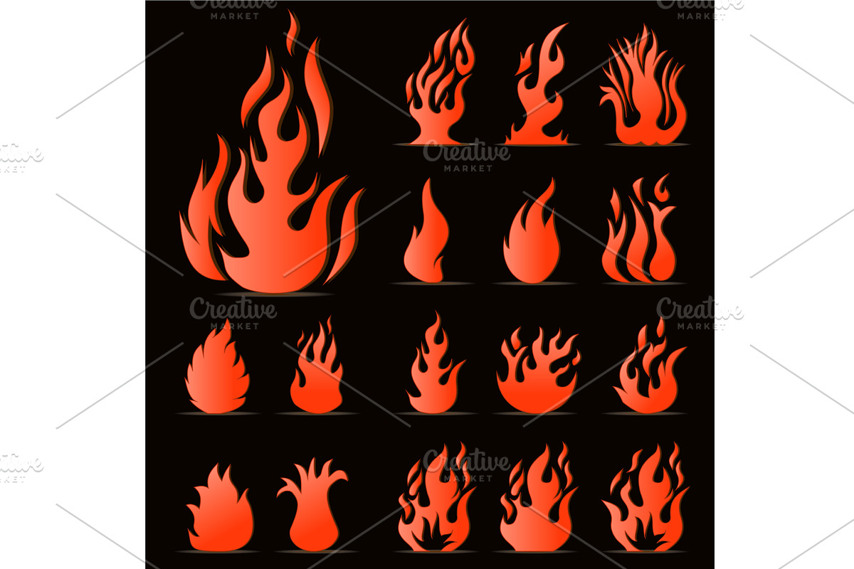 Flame icons set, an Illustration by piter.goskov