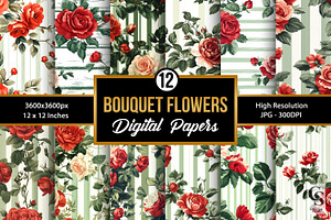 Red Green Floral Bouquet Patterns, a Pattern Graphic by Creative Store
