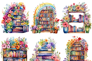 Watercolor Bookshelf Clipart Bundle