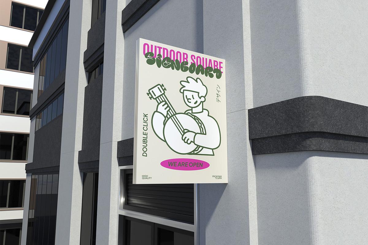 Square Hanging Signboard Mockup, an Advertising Mockup by Unerispace (Photo 2 of 4)
