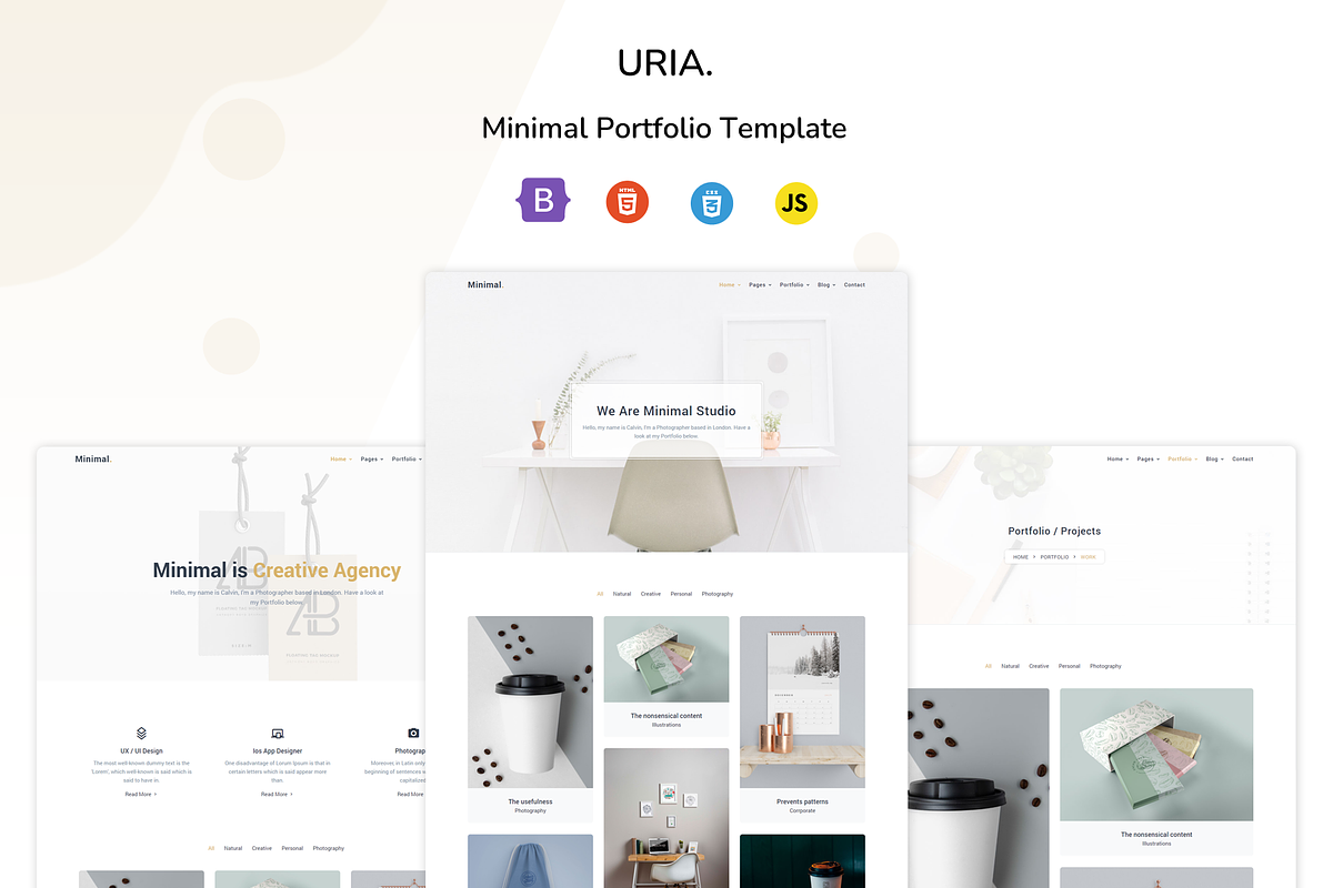 Uria - Minimal Portfolio Template, a Bootstrap Template by shreethemes (Photo 1 of 2)