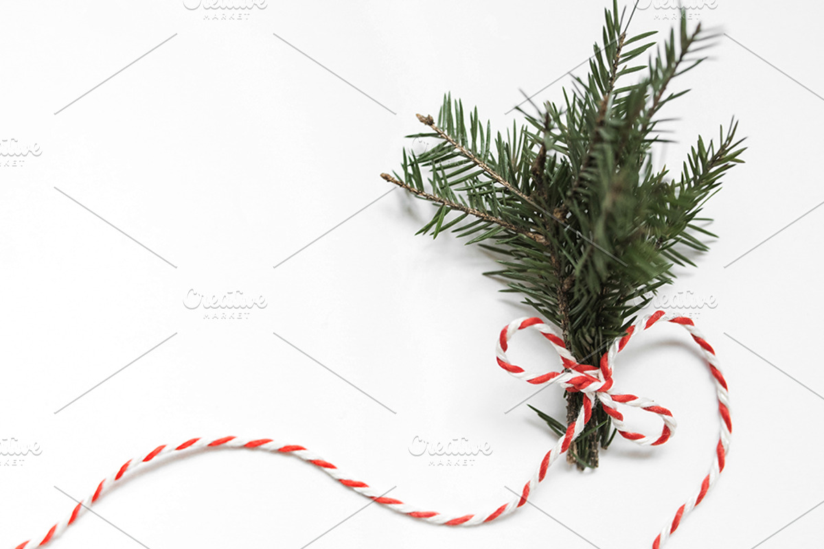 Spruce branch tied with ribbon stock, a Product Mockup by So Still Studio