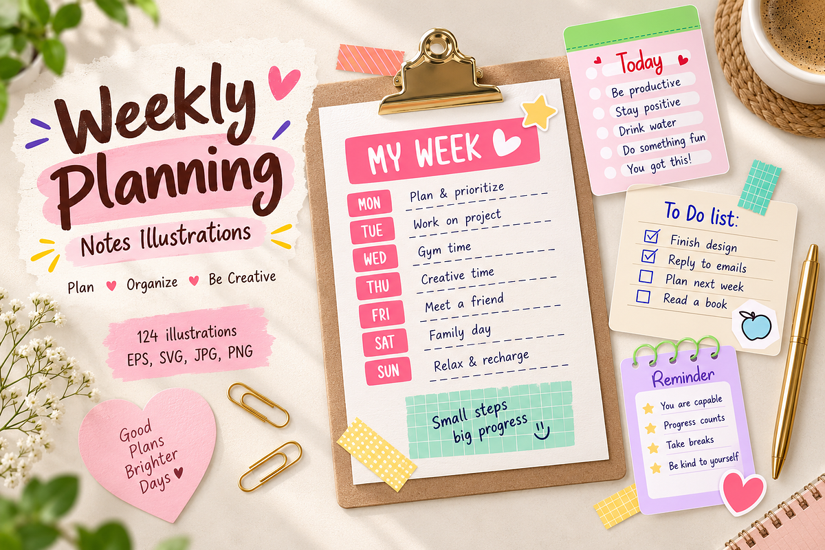 Cute Notes & Planner Illustrations, an Education Illustration by Anna Studio (Photo 5 of 12)