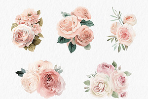 Peach And Pink Roses Watercolor Clip