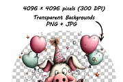 Funny Birthday Pig Clipart Cartoon, a Graphic by one-touch (Thumbnail 7 of 15)
