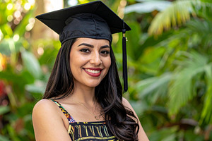 female student with graduation cap AI generated, a Photo by WorldOfPhotos