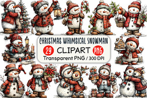 Christmas Whimsical Snowman Clipart, a Seasonal Illustration by Black Bird Studio