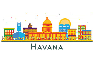 Havana Cuba City Skyline With Color