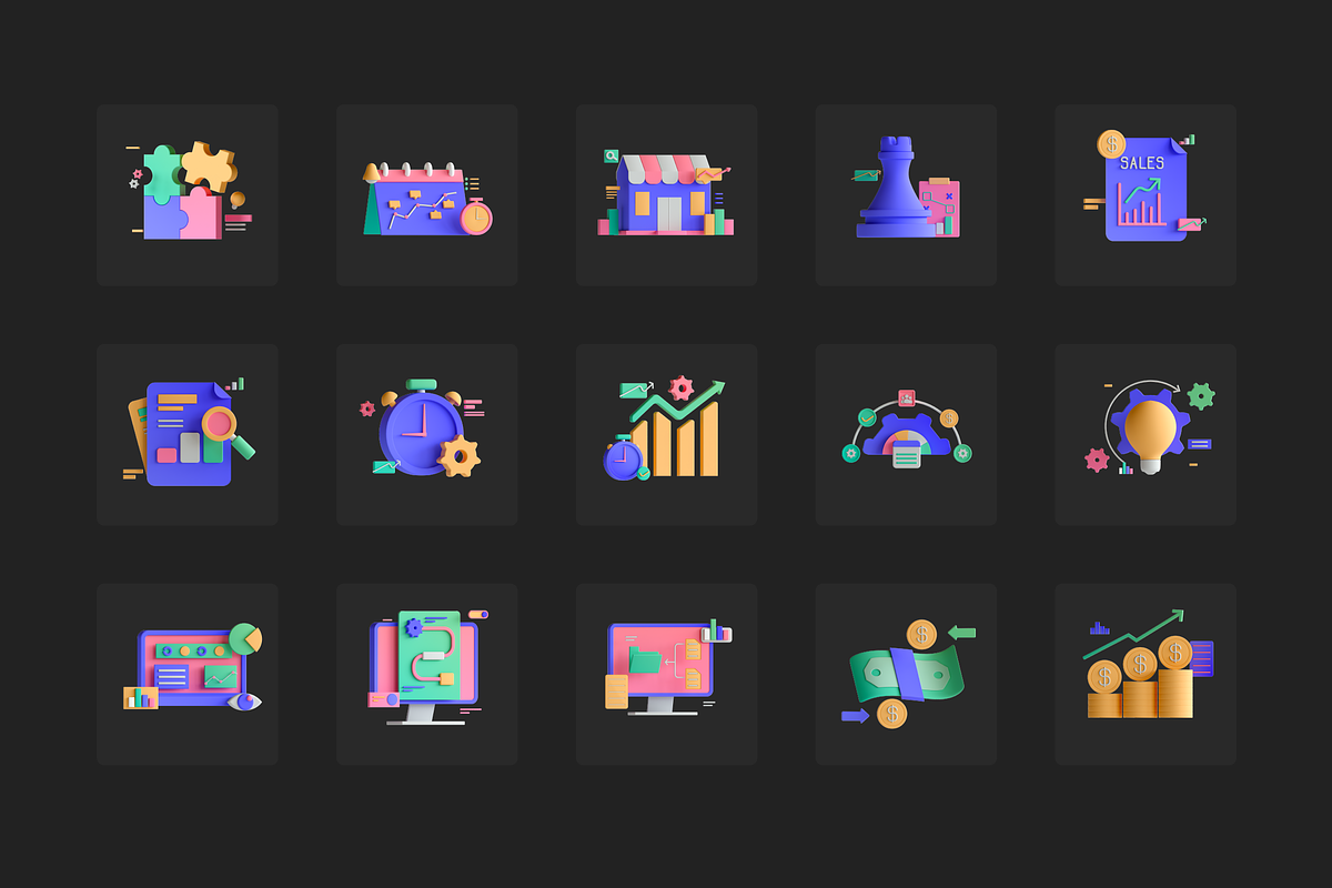 3D Business Analytics Icons, a 3D by Flat Icons (Photo 4 of 8)
