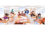 Kids students at desks in class set, an Education Illustration by PaperTrident (Thumbnail 1 of 7)