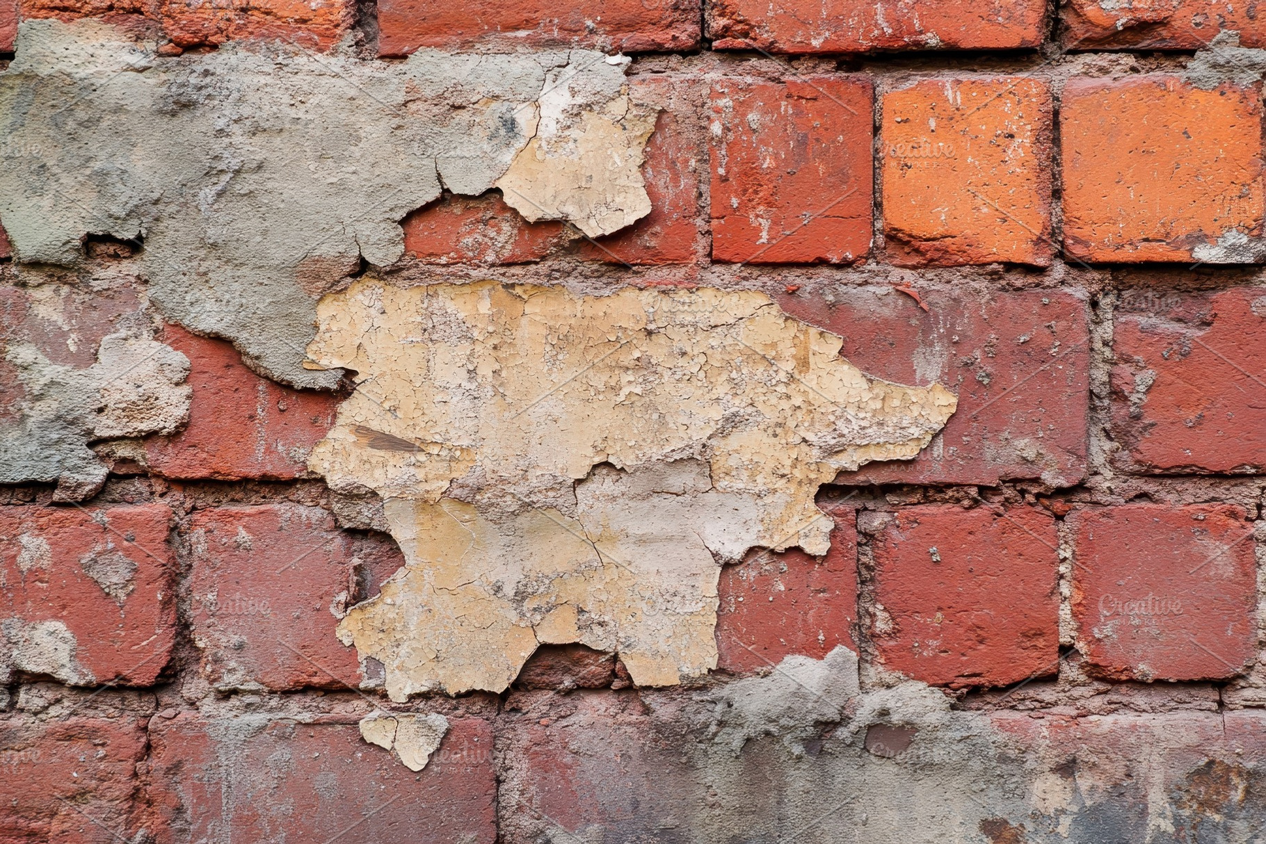 Closeup of weathered brick wall, a Photo by Pavel_design