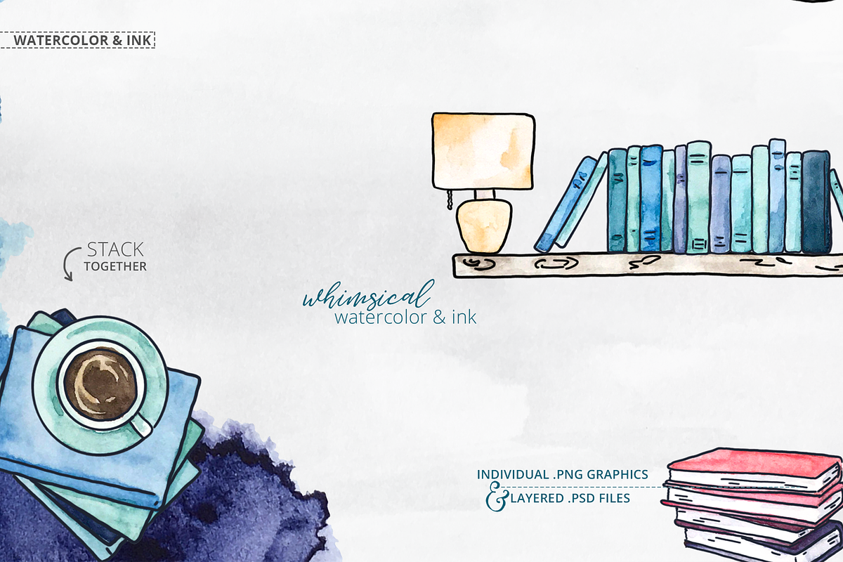Whimsical Reader Watercolor Pack, an Illustration by plaidGecko (Photo 5 of 6)
