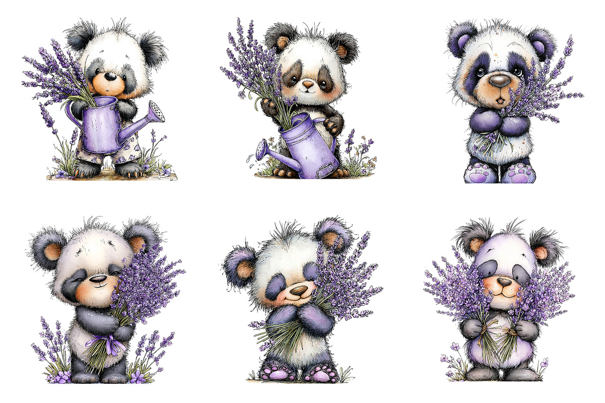 Whimsical spring panda clipart, an Illustration by SinaCreation (Photo 2 of 11)