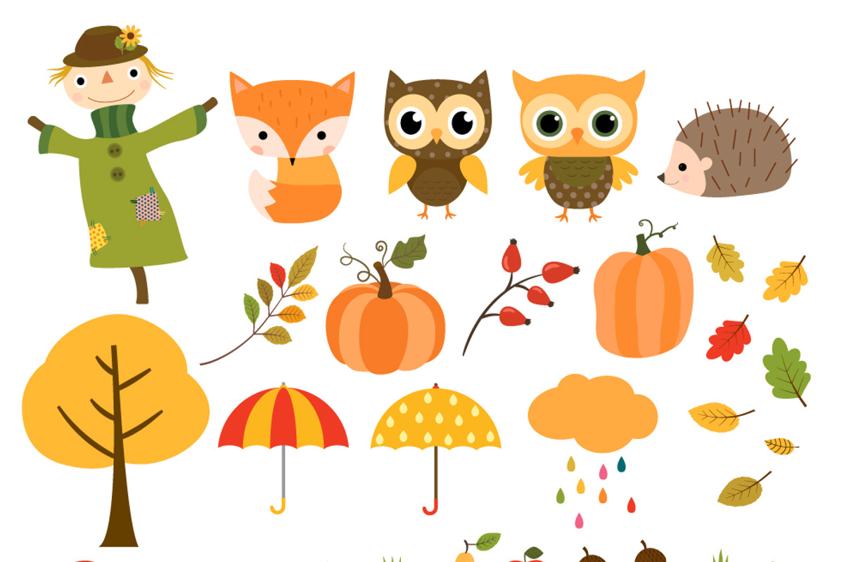 Autumn clip art set, Fall Scarecrow, an Animal Illustration by Pravokrugulnik (Photo 2 of 2)