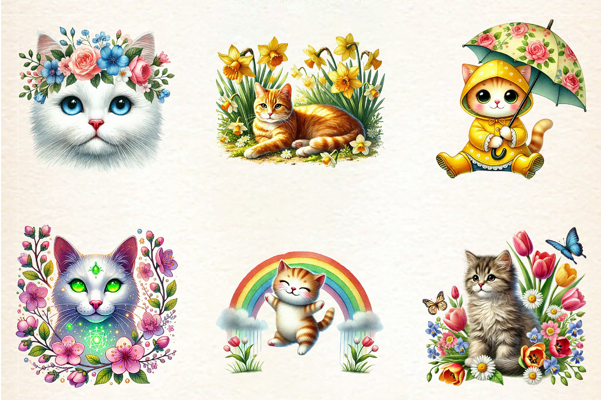 Spring Cats Sublimation Clipart, an Animal Illustration by DreamArtGraphic (Photo 4 of 4)