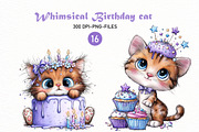 Whimsical Birthday cat Clipart, a Seasonal Illustration by Designworld (Thumbnail 1 of 9)