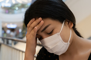 Asian women wearing dust masks