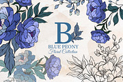 Blue Peony Flowers Set, a Decorative Illustration by Papatongartist (Thumbnail 1 of 6)