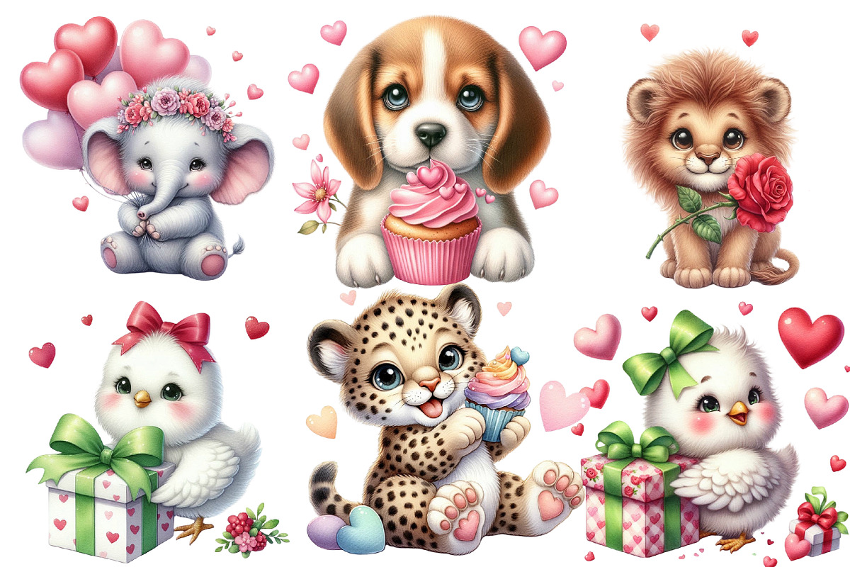 Cute Valentine Animal Clipart Bundle, an Illustration by Designworld (Photo 5 of 5)